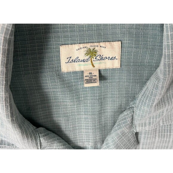 Island Shores Men's SS Button Rayon Blend Shirt  XL  Blue-Green Coastal Vacation - Picture 4 of 8